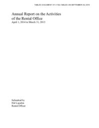 311-17(5) - Annual Report on the Activities of the Rental Office: April 1, 2014 to March 31, 2015 