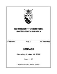 16th Assembly 1st Session Day 01 - Thursday, October 18, 2007