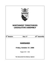 15th Assembly 5th Session Day 17 - Friday, October 27, 2006