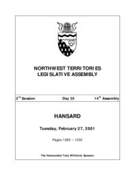 14th Assembly 3rd Session Day 35 - Tuesday, February 27, 2001