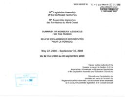 092-16(2) - Summary of Members' Absences for the Period: May 22, 2008 - September 30, 2008 = Releve des absenses de Deputes pour la period: du 22 mai 2008 au 30 septembre 2008