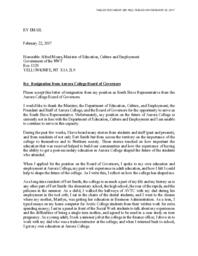 299-18(2) - Letter of Resignation from Aurora College Board of Governors South Slave Representative Lynn Napier-Buckley to the Minister of Education, Culture and Employment 