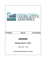 19th Assembly 2nd Session Day 063 - Monday, March 1, 2021