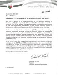 136-18(2) - Follow-up Letter to Oral Question 293-18(2) Support for the NWT Film Industry 