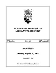 15th Assembly 6th Session Day 13 - Monday, August 20, 2007