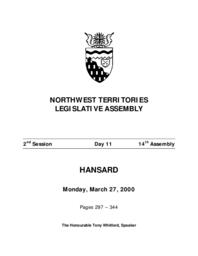 14th Assembly 2nd Session Day 11 - Monday, March 27, 2000