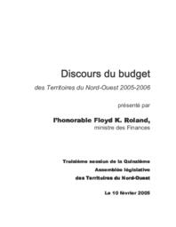 Discours du budget 2005-2006 Territoires du Nord-Ouest