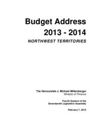 Budget Address 2013-2014 Northwest Territories