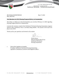 110-19(2) - Follow-up Letter for Oral Question 46-19(2): Housing Program Delivery in Communities 