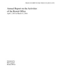 085-18(2) - Annual Report on the Activities of the Rental Office April 1, 2015 to March 31, 2016 