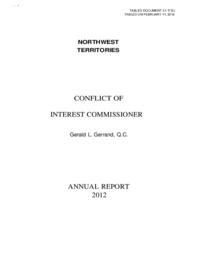 031-17(5) - Northwest Territories Conflict of Interest Commissioner Annual Report 2012 