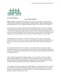 325-18(2) - Media Release, Canadian Association of Social Workers, dated February 9, 2017 