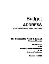 Budget Address 2005-2006 Northwest Territories