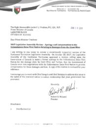 142-18(3) - Correspondence with Prime Minister Trudeau Regarding NWT Legislative Assembly Motion - Apology and Compensation to the Yellowknives Dene First Nation Relating to Damages from the Giant Mine 