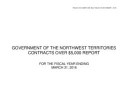 208-18(2) - Government of the Northwest Territories Contracts over $5000 Report for the Fiscal Year ending March 31, 2016 