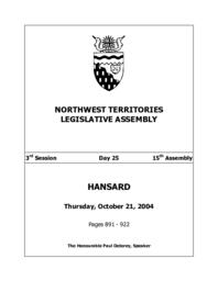 15th Assembly 3rd Session Day 25 - Thursday, October 21, 2004