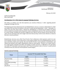 864-19(2) Follow-up Letter for Oral Question 1311-19(2):  Speech Language Pathology Services