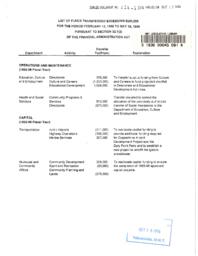 114-13(3) - List of funds transferred exceeding $250,000 for the period February 13, 1996 to May 16, 1996 pursuant to section 32.1(2) of the Financial Administration Act