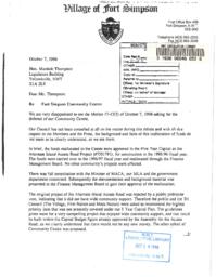 101-13(3) - Letter to the Honourable Manitok Thompson, Minister of Municipal and Community Affairs, from Mr. Tom Wilson, Deputy Mayor of Fort Simpson, regarding the Fort Simpson Community Centre