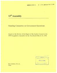 CR 06-13(5) - Report on the Review of the Report of the Auditor General to the NWT Legislative Assembly for the Year Ended March 31, 1996