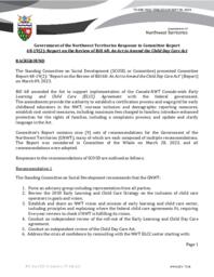 936-19(2) - Government of the Northwest Territories Response to Committee Report 48-19(2):  Report on the Review of Bill 68:  An Act to Amend the Child Day Care Act