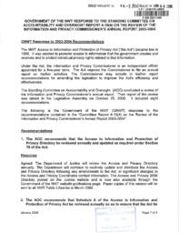 094-15(4) - Government of the NWT Response to the Standing Committee On Accountability and Oversight Report 4-15(4) On the Review of the Information and Privacy Commissioner's Annual Report 2003-2004