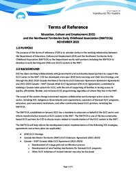 Terms of Reference. Education, Culture and Employment (ECE) and the Northwest Territories Early Childhood Association (NWTECA)